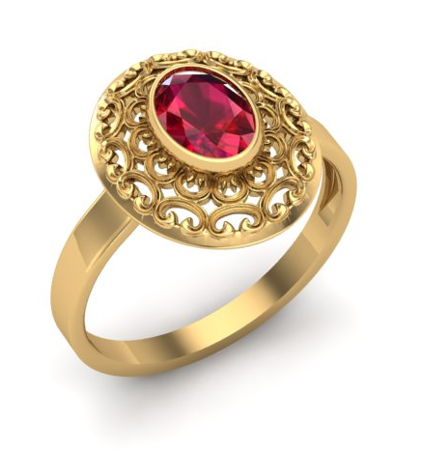 Złoty pierścionek Barocco mini z naturalnym Rubinem 1,2 ct